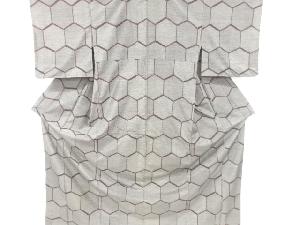 アンティーク　亀甲模様織り出し十日町紬着物